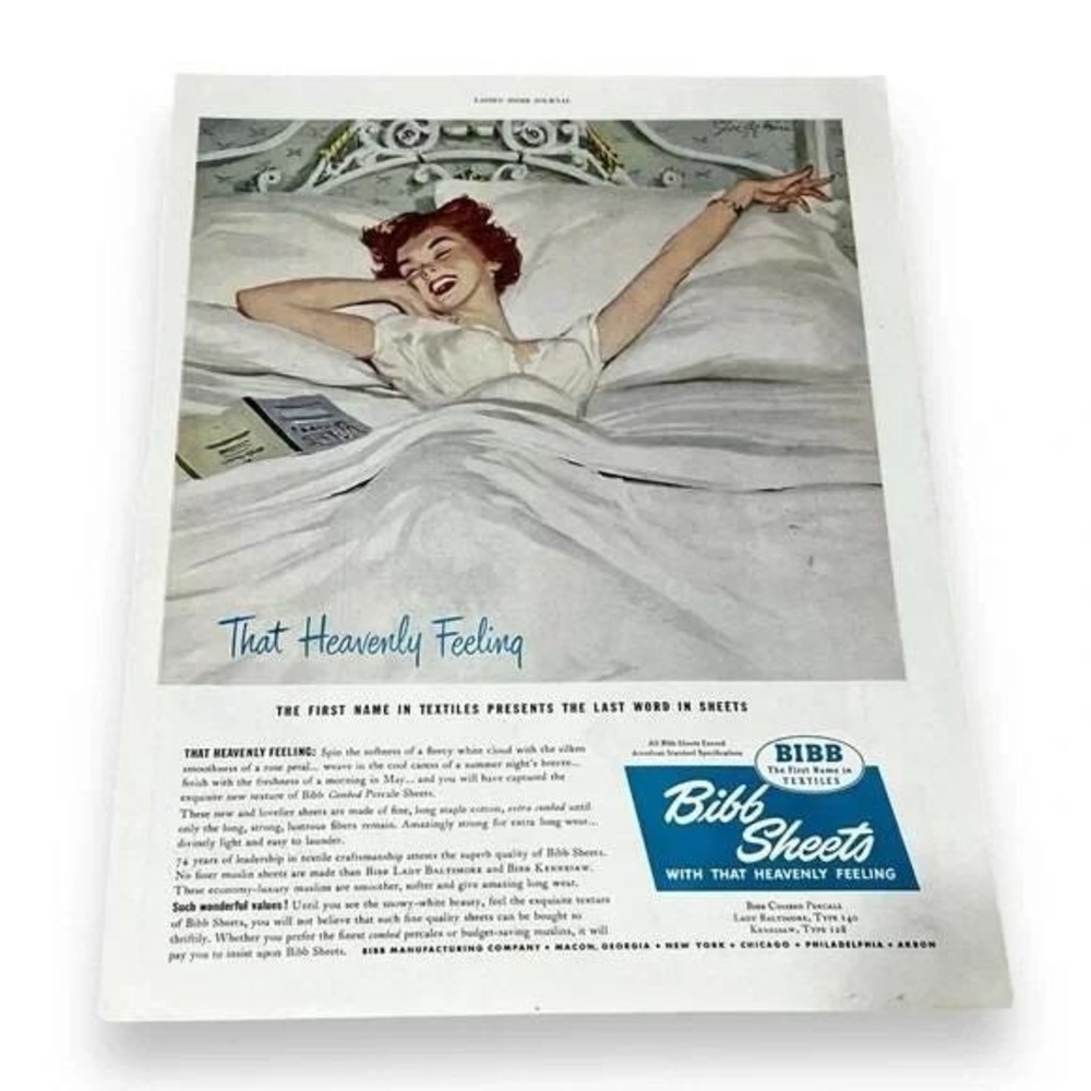 1950 Bibb Sheets That Heavenly Feeling Original Vintage Print Ad